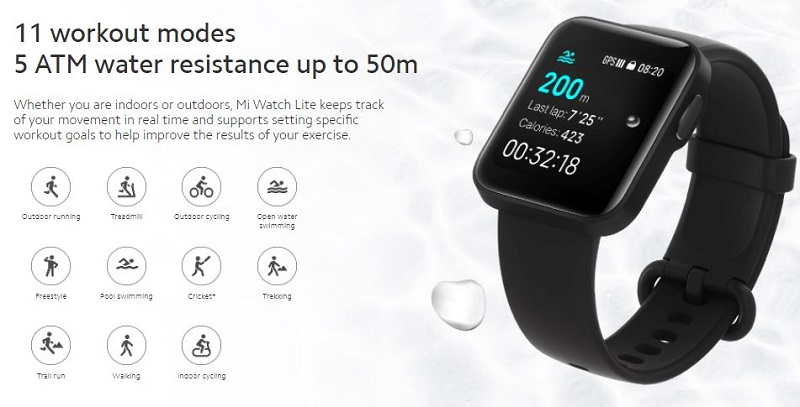 Xiaomi Mi Watch Lite 50M water resistance